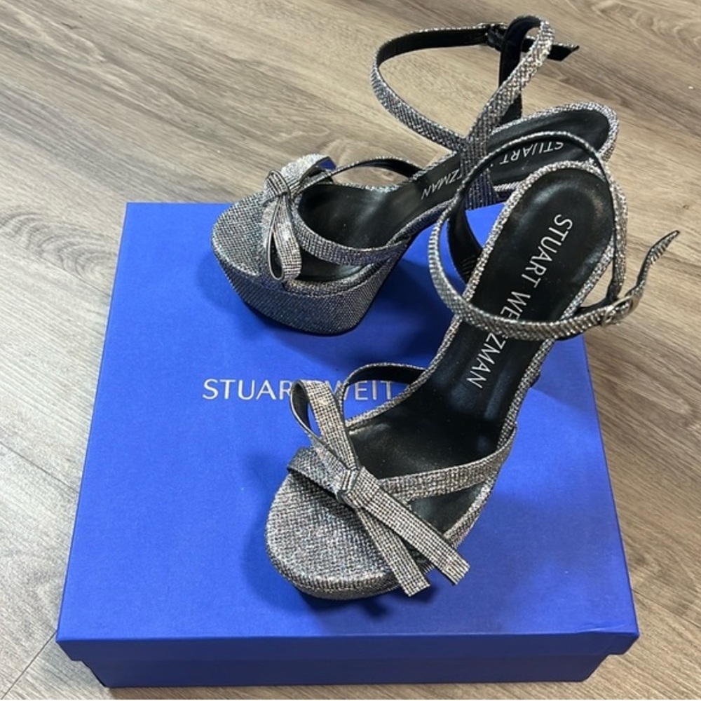 Stuart Weitzman Glittering Silver Platform Heels